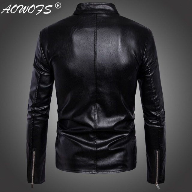 Men’s locomotive multi zip men’s leather coat jacket