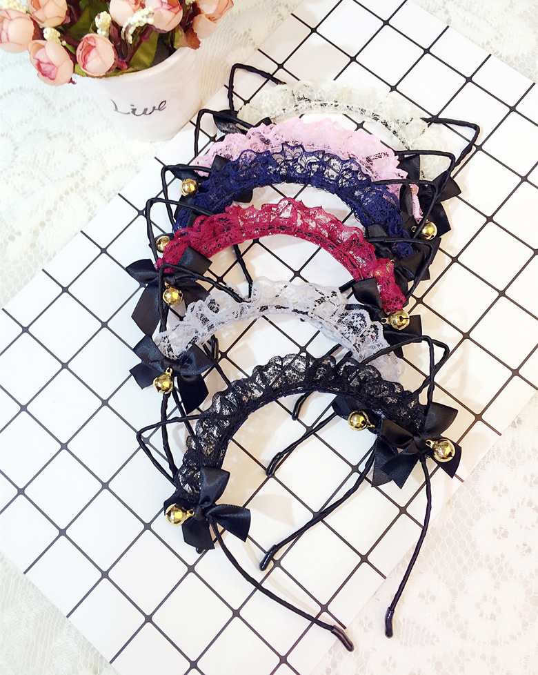 Cute Lace Cat Ears Bowknot Bell Headband display picture 9