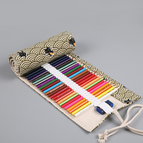 Xiangyun Printed Canvas Art Pencil Case: 12, 24, 36, 48, or 72-Hole High-Capacity Roll-Up Pencil Bag for Colored Pencils, Sketching, and Stationery