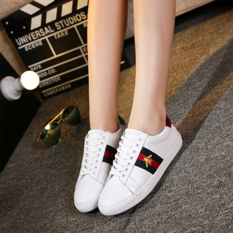 2017新款明星杨幂同款鞋系带小蜜蜂小白鞋女