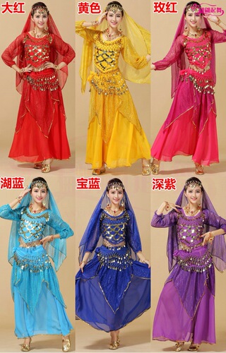 Belly dance clothing new adult Indian dance performance clothing plus size belly dance practice clothing long-sleeved highlight skirt suit
