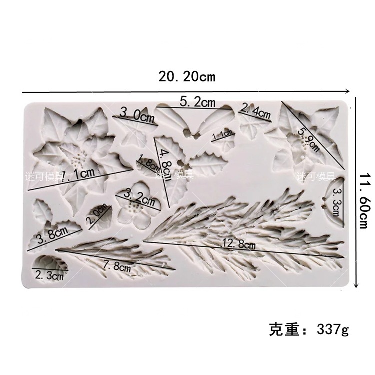 Fondant molde de silicona Flor de Navidad deja molde de pastel molde de chocolate de ritmo seco molde de arcilla ultraligera