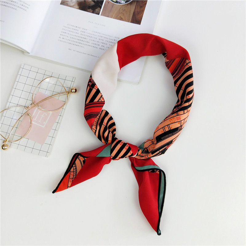 Small Square Scarf, New Printing Gift, Korean Stewardess Striped Turban display picture 7