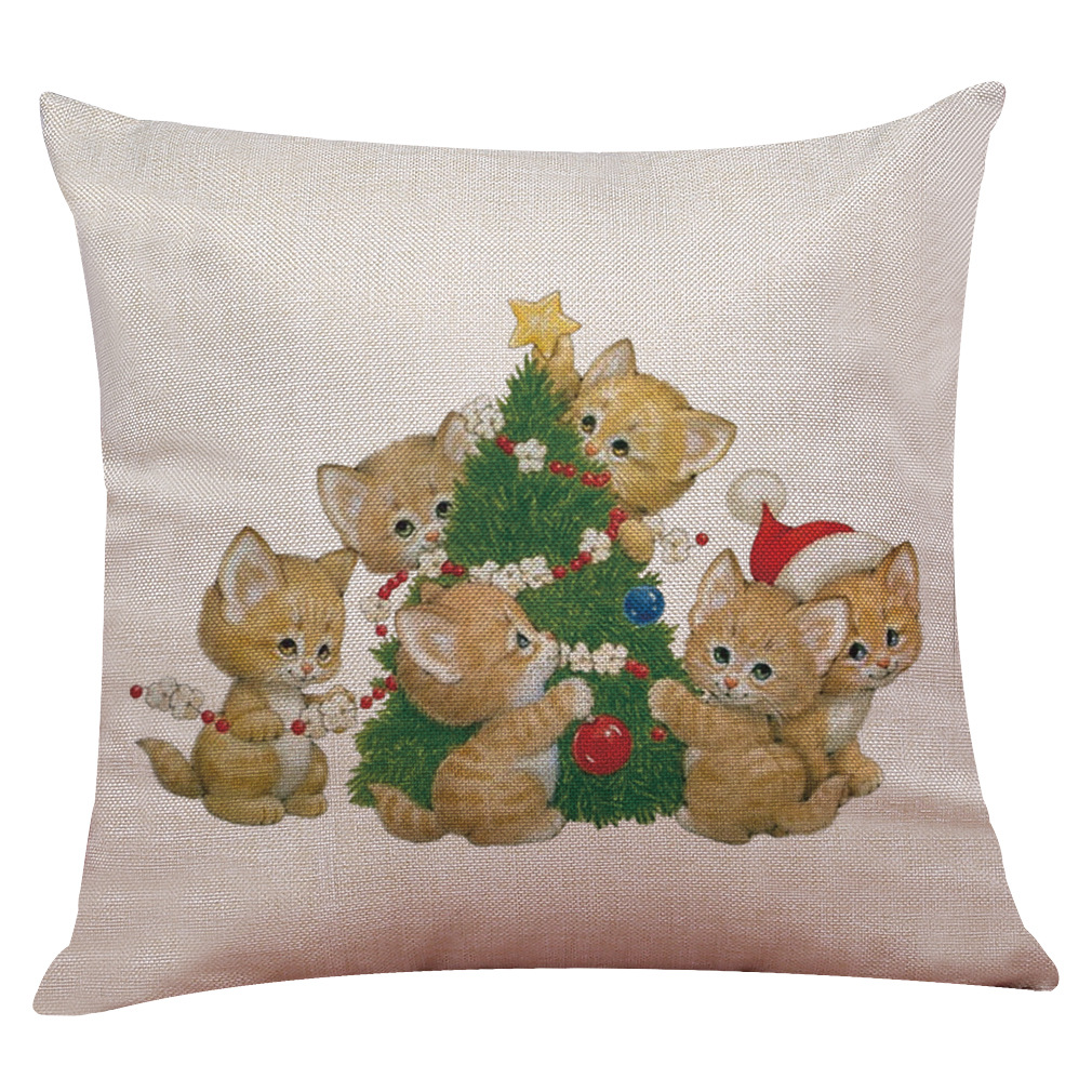 亚马逊 eBay 跨境热卖爆款圣诞卡通猫狗棉麻抱枕套 亚麻抱枕