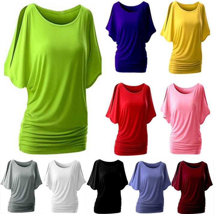 strapless bat sleeve round neck T-shirt  NSOY28471