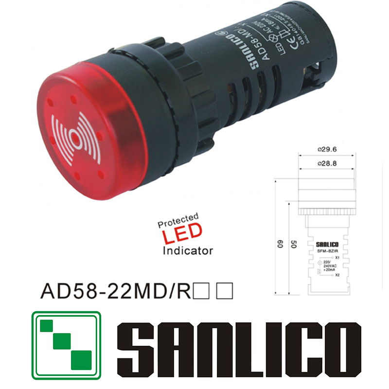 22mm带灯警示蜂鸣器 AD58(AD16 AD22)-22MD/R报警