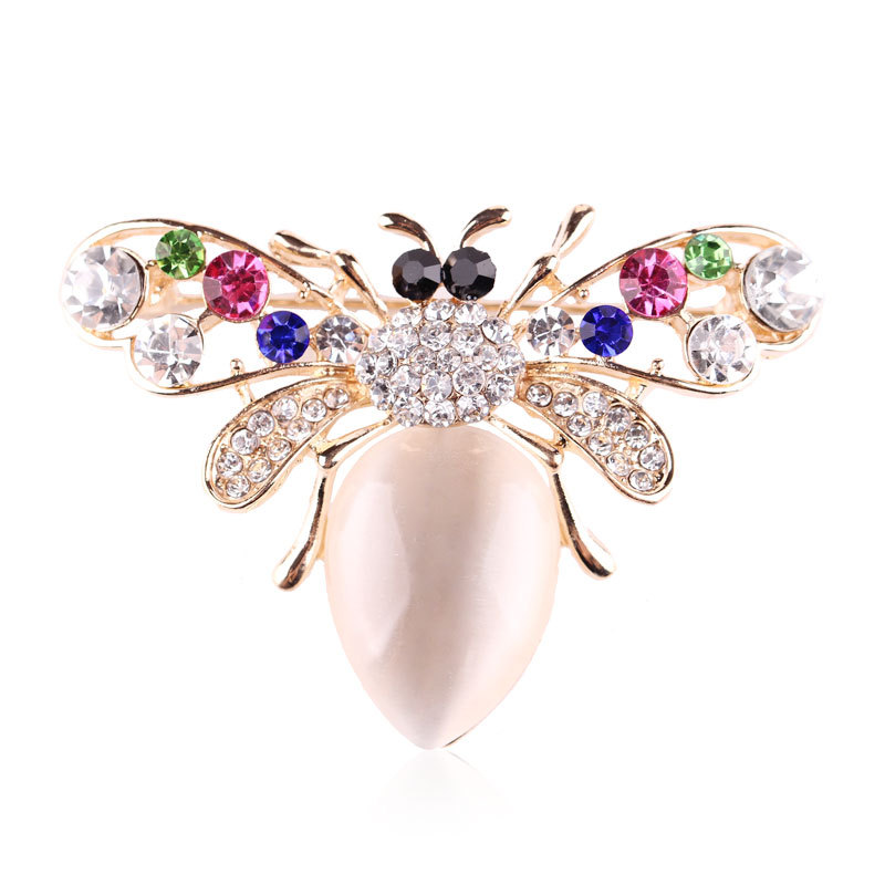 Mode farbige diamant katzenauge stein biene brosche niedliche cartoon tier brosche_voghion.com