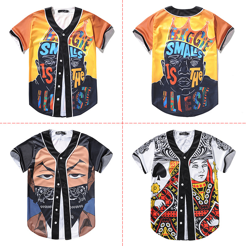 欧美男女运动棒球衫3D数码印花卡通创意上衣短袖纽扣开衫eBay|ru