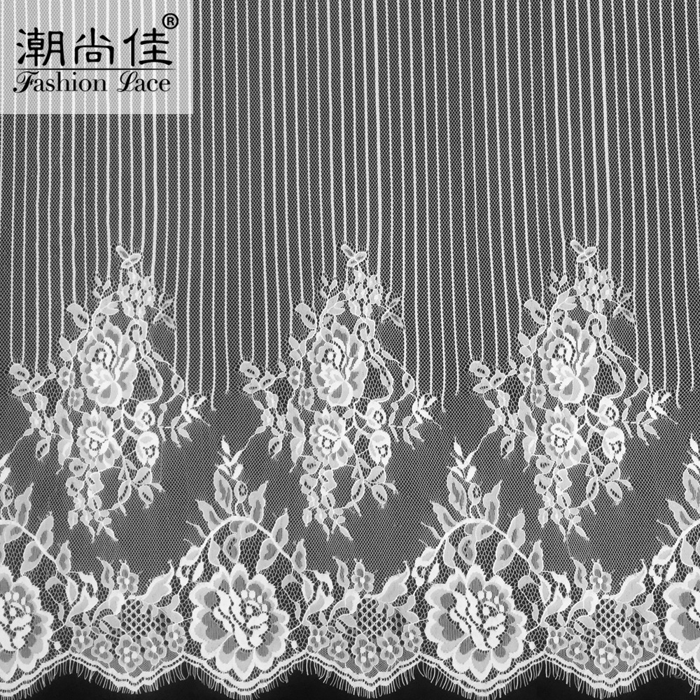 150cm宽厂家现货爆款条纹锦纶眼睫毛蕾丝花边面料DIY服饰辅料