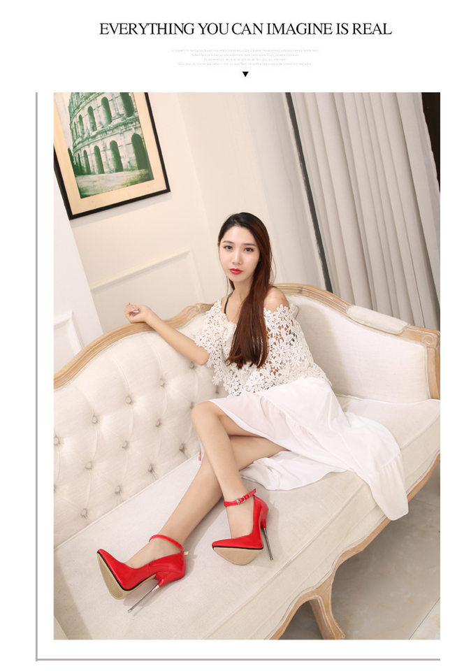 Giày cao gót nữ mũi nhọn gót 16 cm phong cách gợi cảm — Màu Đỏ đào, Màu đen, Màu đỏ, Trắng bạc chi tiết 20