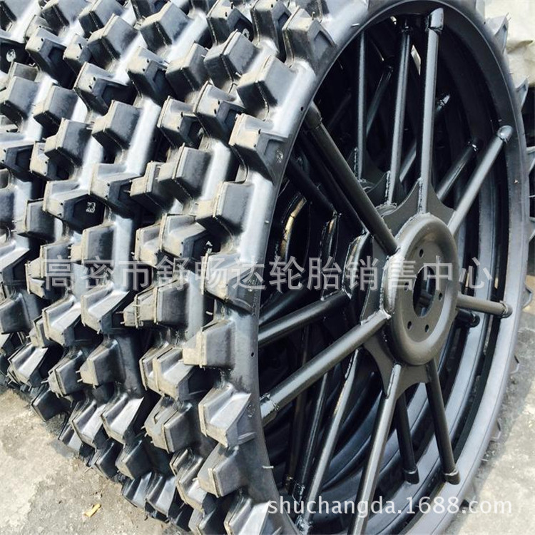 现货供应 带钢圈实心轮胎0.8-2.4米水路两用插秧机人字轮胎打药机