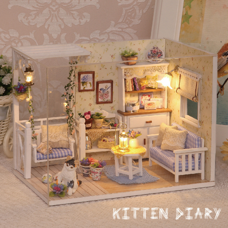 Wisdom housing kitten diary handmade DIY hut production model mini small house children toys birthday gift
