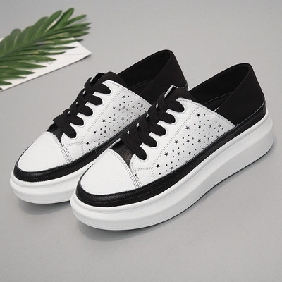 2018新款真皮松糕休闲乐褔鞋韩版低帮懒人时尚透气一脚蹬女小白鞋|ru
