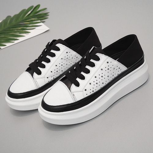  New Genuine Leather Pancake Leisure Shoes Korean Style Low-top Lazy Fashionable Breathable Slip-On Women's White Shoes