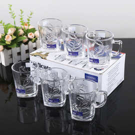水晶透明玻璃杯套装 创意玻璃咖啡杯六件套 把杯啤酒杯礼品促销