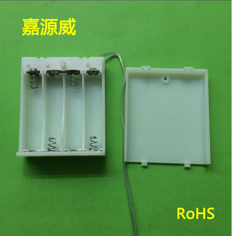 厂家供应5号4节带盖带开关白色电池盒 环保AA4节电池盒