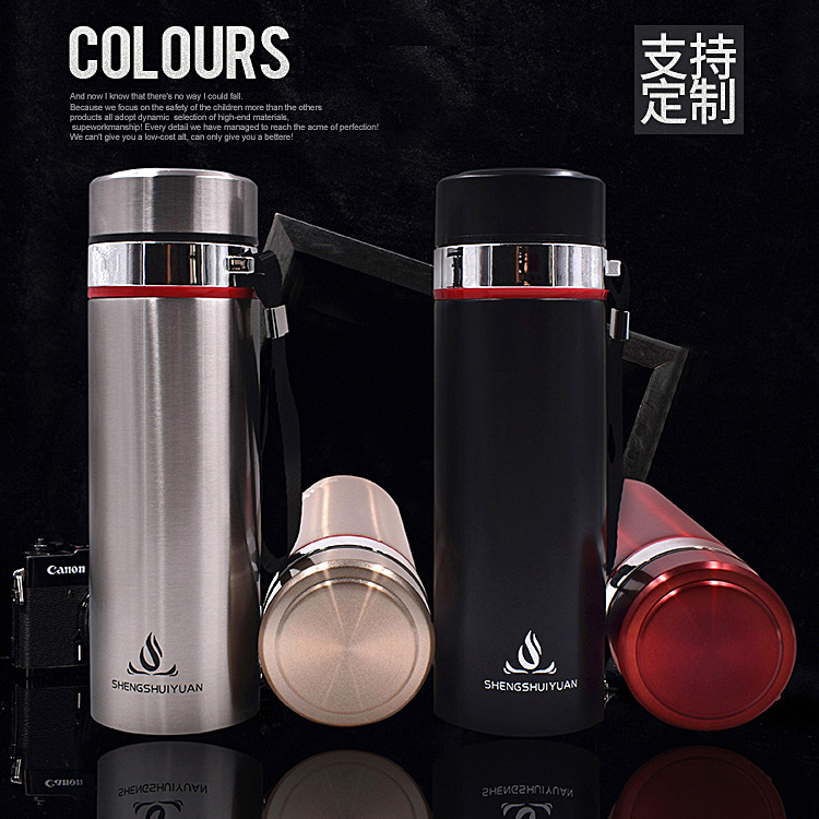 304大容量不锈钢保温杯户外便携运动吊带壶办公礼品水杯子可批发