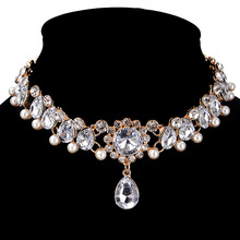 欧美夸张气质珍珠简约合金项链闪亮镶钻新娘配饰速卖通热卖9486
