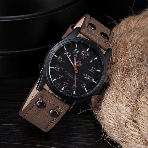New SOKI Casual Quartz Men's Watch with Fashion Leather Strap, Military Style, Student Sports Watch with Calendar