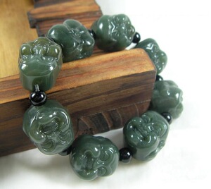 Xinjiang Hetian Jade Bracelet Sapphire Buddha Head god luck hand string Men women Bracelet Double-sided Laughing Buddha Jade bracelet green