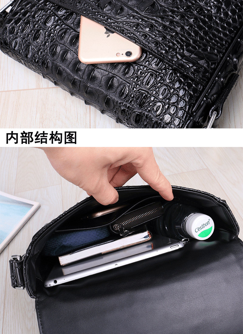 Túi đeo chéo nam da bò công sở phong cách giản dị — Màu đen, Màu cà phê, 10 inch chi tiết 12