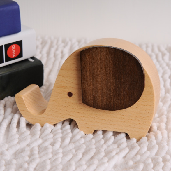 [Fabrica directa] soporte de teléfono móvil animal elefante de madera caja de música de beech mano caja de música regalos al por mayor