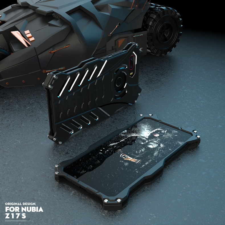 R-Just Batman Shockproof Aluminum Shell Metal Case with Custom Batarang Stent for nubia Z17S