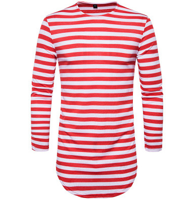 2020 new autumn stripe round neck long sleeve t-shirt men's T-shirt multi color stripe bottoming