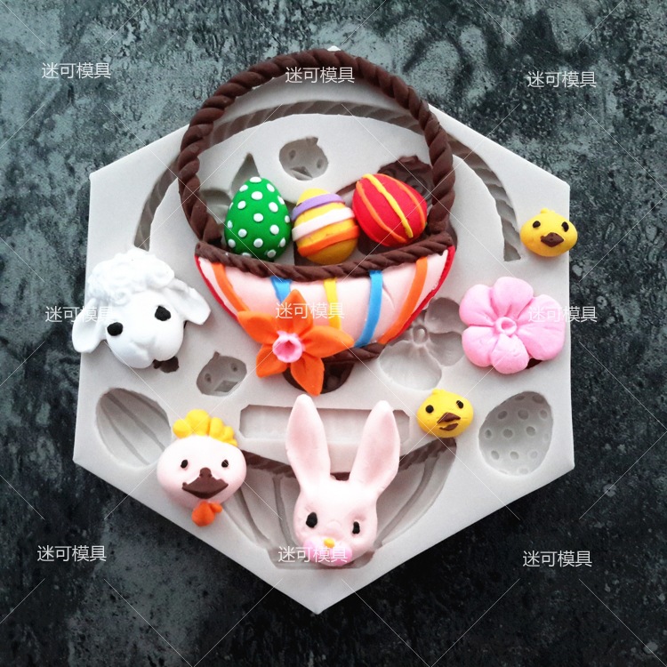 Fondant silicona flor azul molde de chocolate conejo huevo de Pascua flor pastel molde herramienta para hornear