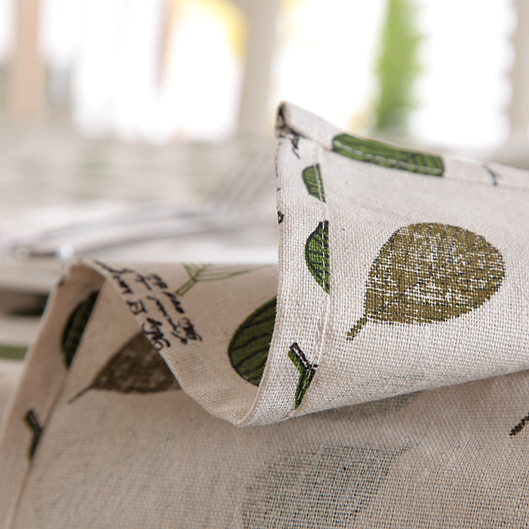 Pastoral Style Green Leaf Print Polyester Cotton Tablecloth_voghion.com