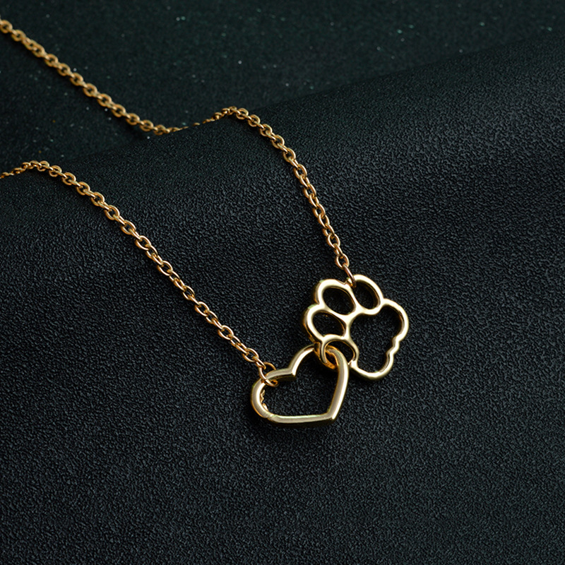 Wholesale Fashion Heart & Dog Paw Charm Necklace Gold Silver Puppy Paw