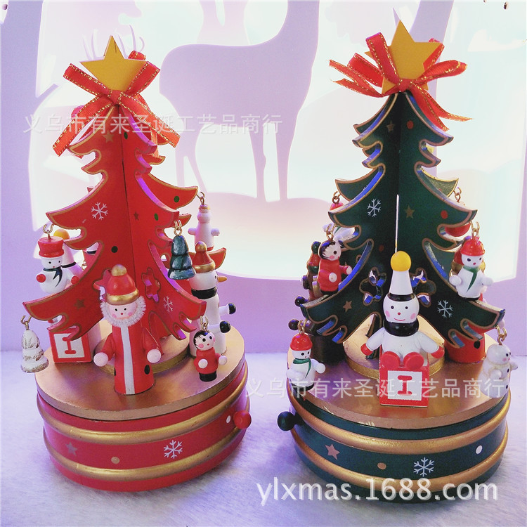 圣诞装饰品 旋转音乐铃 创意圣诞礼物 木制圣诞树