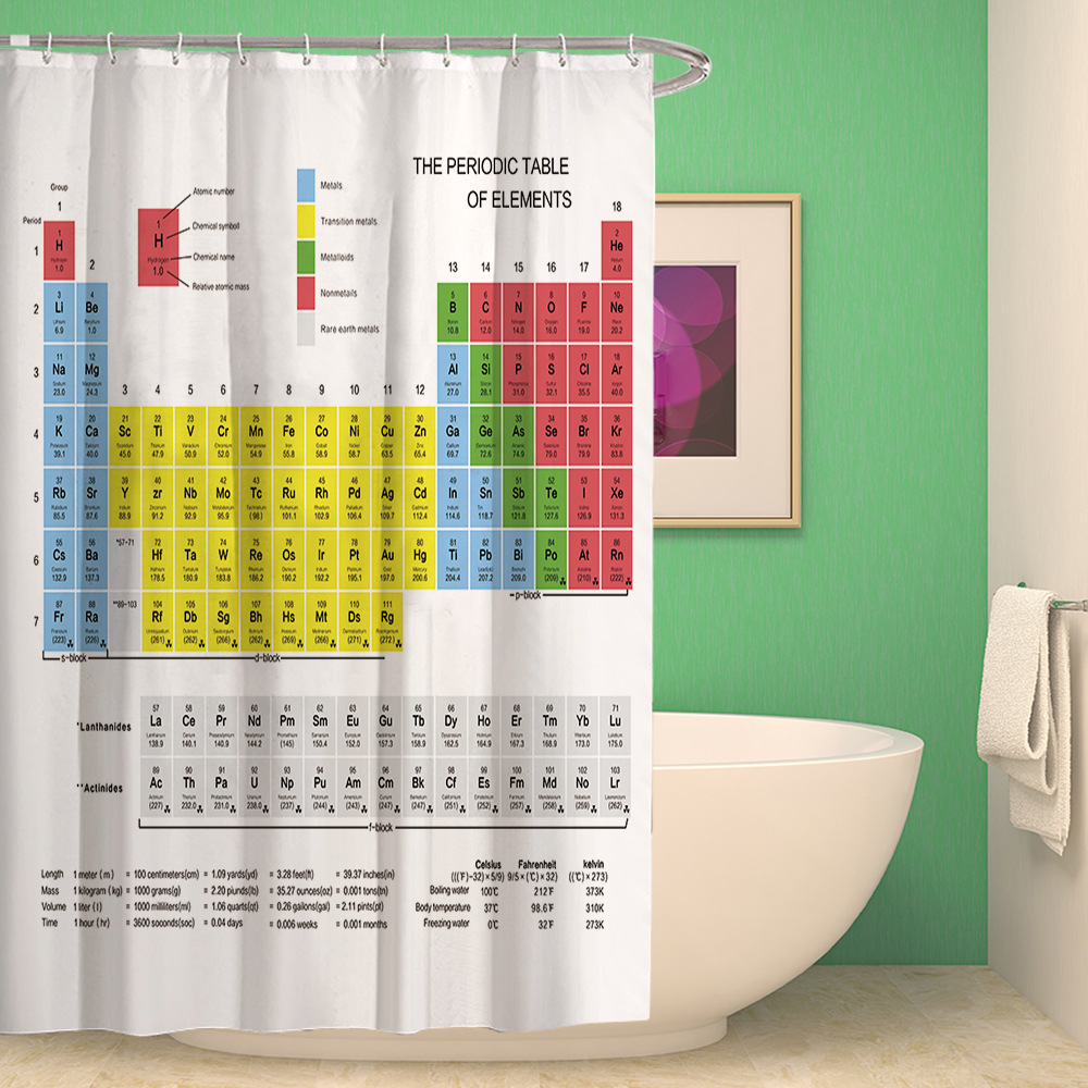 跨境速卖通高清化学元素周期表涤纶印花防水防霉浴帘浴帐厂家