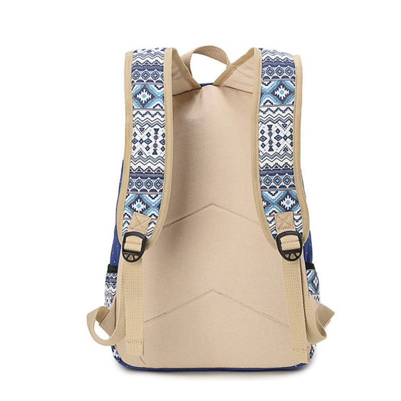 Cross border Canvas Backpack women's bag women's national style backpack leisure student schoolbag diagonal bag pen bag three piece set