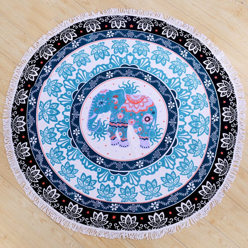 New Round Beach Towel Mandala Elephant Active Print Thickened Microfiber Tassel Printed Beach Towel