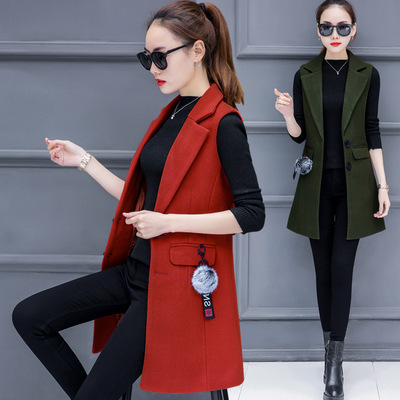 new pattern Woollen cloth Vest Mid length version Autumn and winter Korean Edition Self cultivation Show thin Sleeveless Korean waistcoat coat Autumn and winter Vest