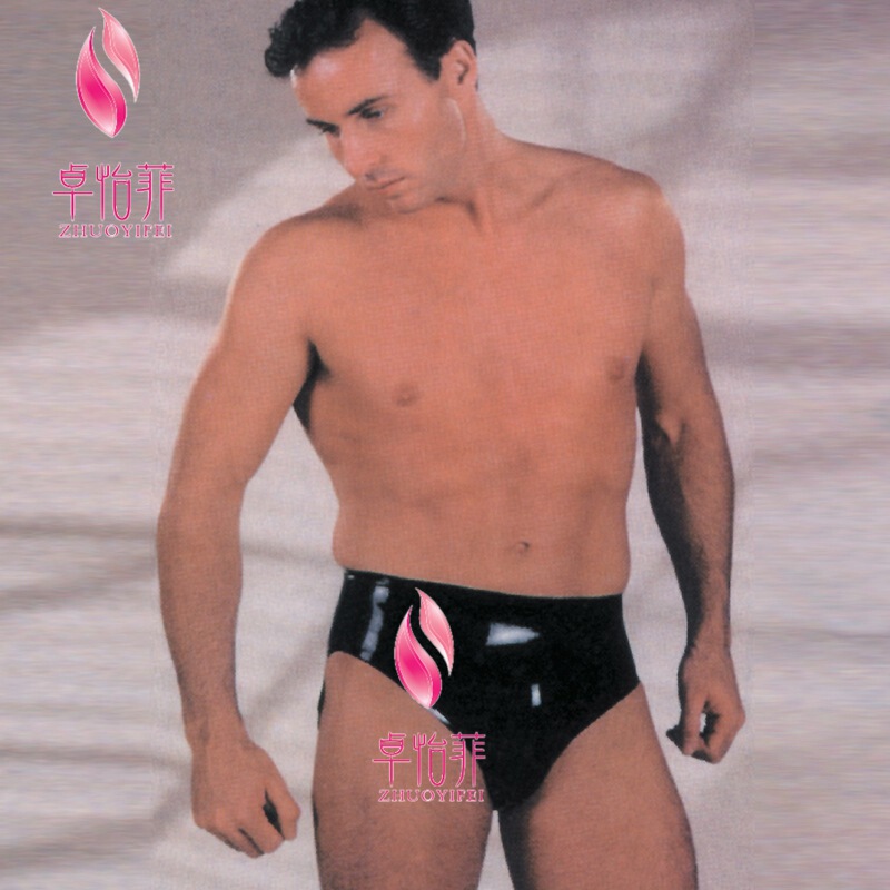 Natural latex men's leather pants performance clothes elastic tights European and American adult patent leather underwear briefs wholesale