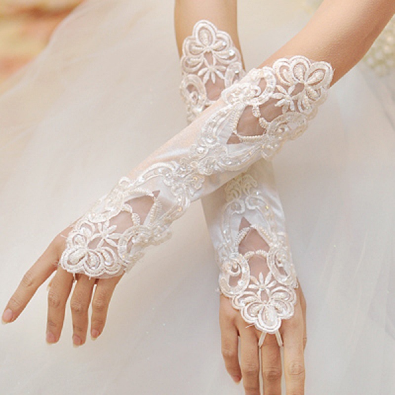 Wholesale Wedding Dress Gloves Bride Wedding Fingerless Lace Sequin