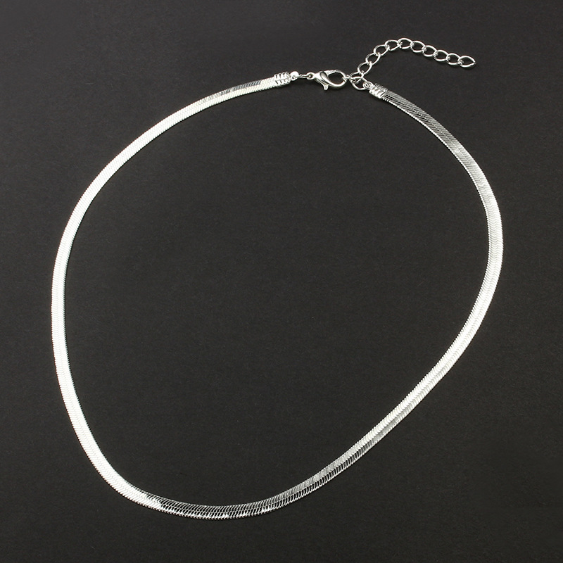 New flat snake bone chain bare chain simple silver collar short clavicle blade chain men and women j