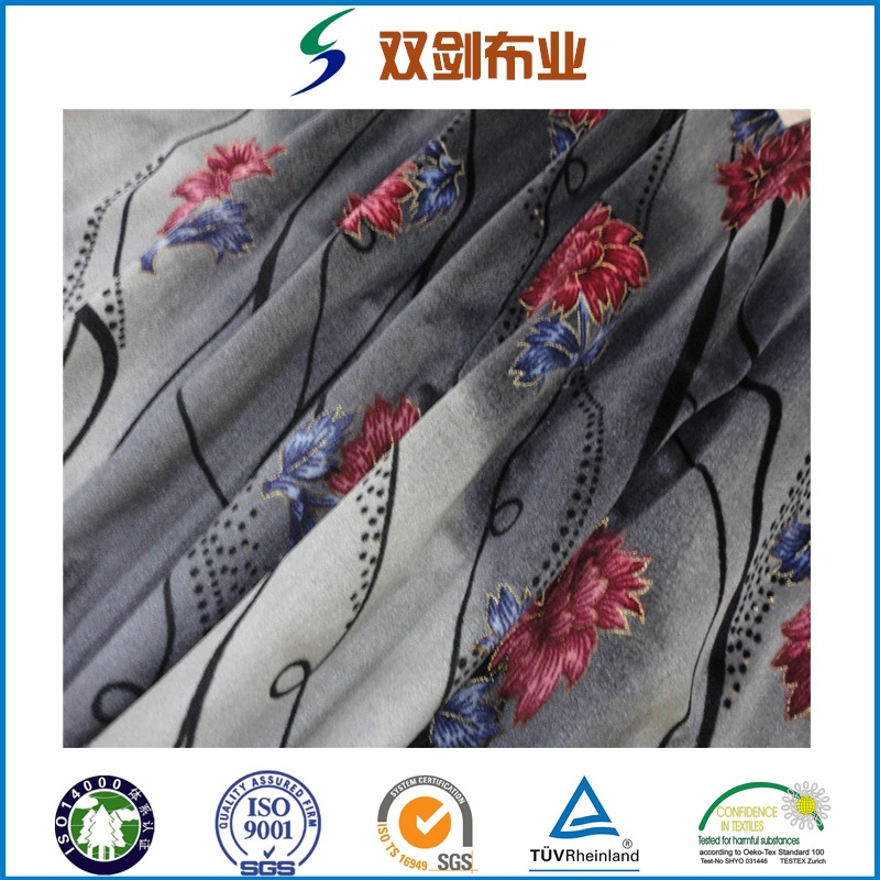 经编韩国绒印花烫金KS不倒绒服装面料沙发面料