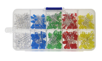 LED发光二极管套装盒3MM各40个5MM各20个红绿蓝黄白共300个