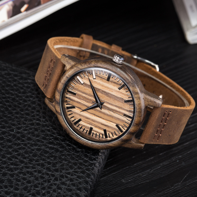 quartz wood wrist watch