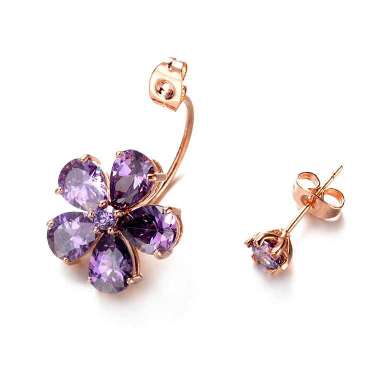 Korean Fashion High-grade Purple Aaa Zircon Flower Earrings display picture 6