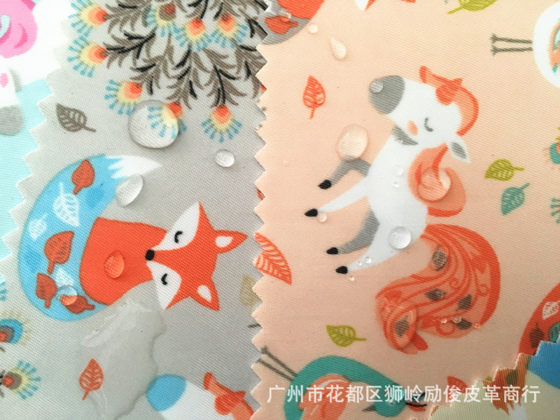 380t复合棉布印花布 加厚防水针织面料 高档双肩包牛津布独角马花