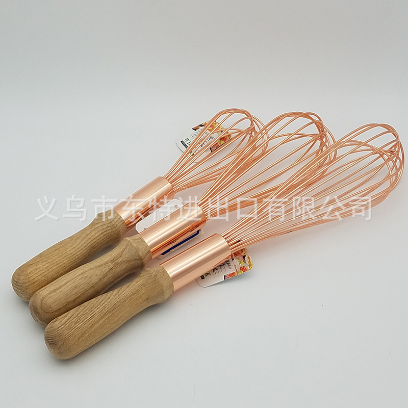 厂家直销不锈钢打蛋器玫瑰金橡木柄打蛋器8线搅拌和面器烘焙用品详情图2