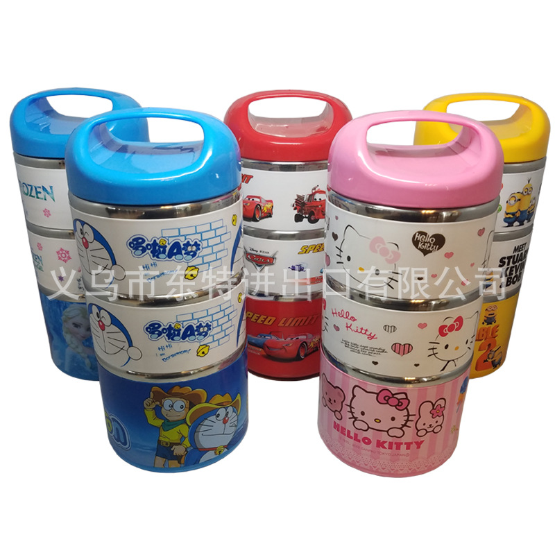 Stainless steel mini lunch box, cartoon 3-layer student lunch box, insulated picnic box, gift basket detail image 2
