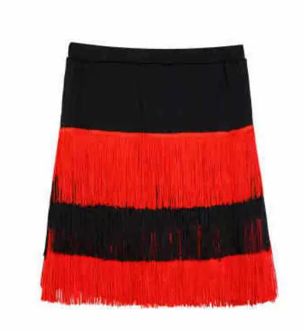 Red + black fringed skirt