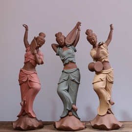 德化陶瓷工艺品  紫砂陶敦煌飞天舞女人物家居装饰中式仕女摆件