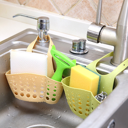 Adjustable sink hanging bag snap storage hanging basket kitchen faucet storage rack sponge drain storage hanging rack