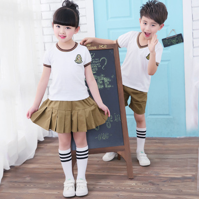 2018新款六一儿童演出服班服厂家直销纯棉白色幼儿园园服儿童校服